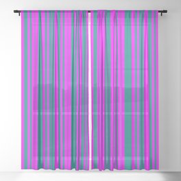 [ Thumbnail: Teal and Fuchsia Colored Pattern of Stripes Sheer Curtain ]