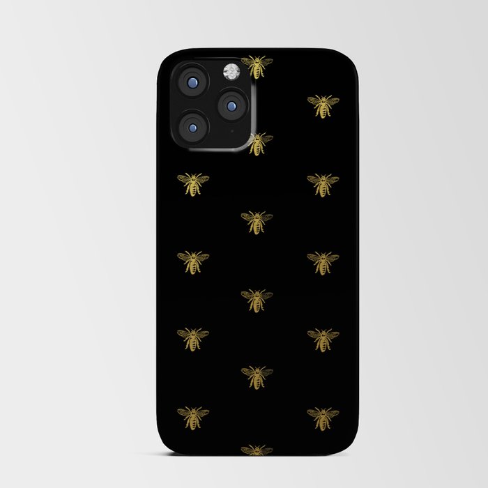 French Bee Pattern Black iPhone Card Case