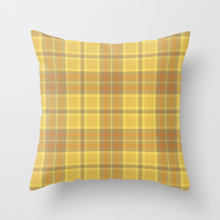 Yellow , Orange , Brown Plaid Pattern Throw Pillow