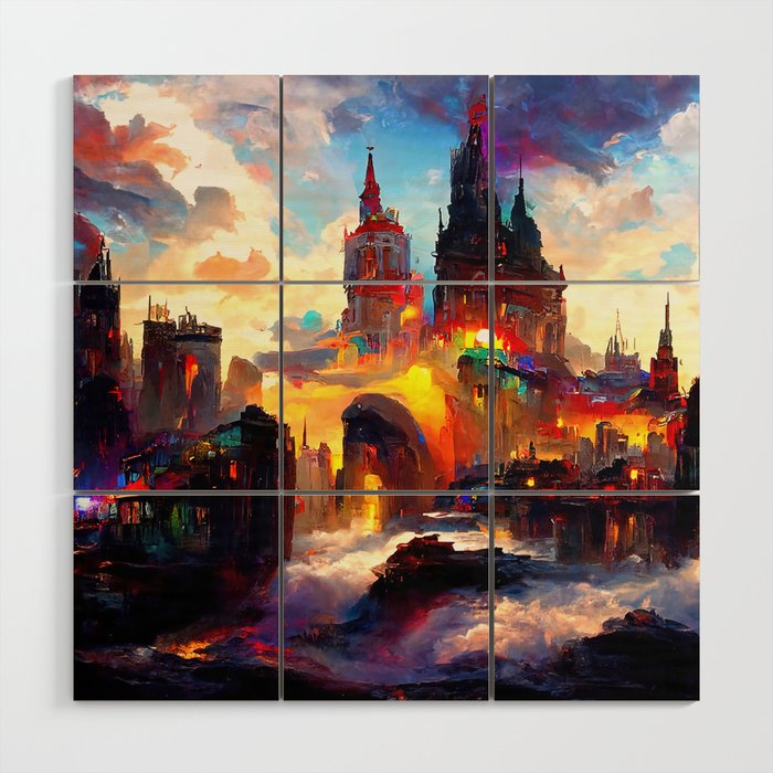 City from a colorful Universe Wood Wall Art