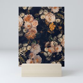 Antique Botanical Peach Roses And Chamomile Midnight Garden Mini Art Print