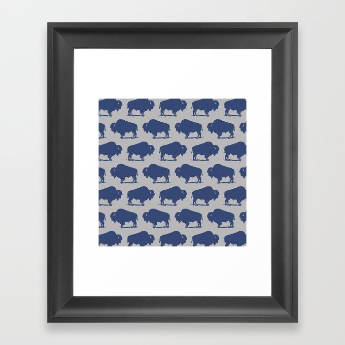 Buffalo Bison Pattern Blue and Gray Framed Art Print