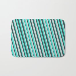 [ Thumbnail: Turquoise, Dark Slate Gray, and Light Gray Colored Pattern of Stripes Bath Mat ]