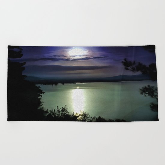 Blue Coastal Sunset Beach Towel
