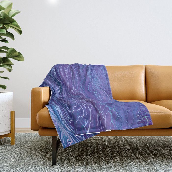 Lavender Blue Lace Marble Acrylic Abstraction Throw Blanket