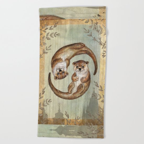 OTTERs over Praha Beach Towel