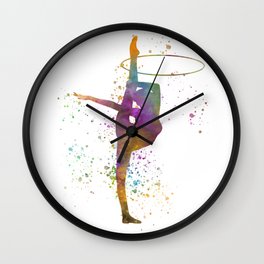 Young woman practices rhythmic gymnastics in watercolor 13 Wall Clock