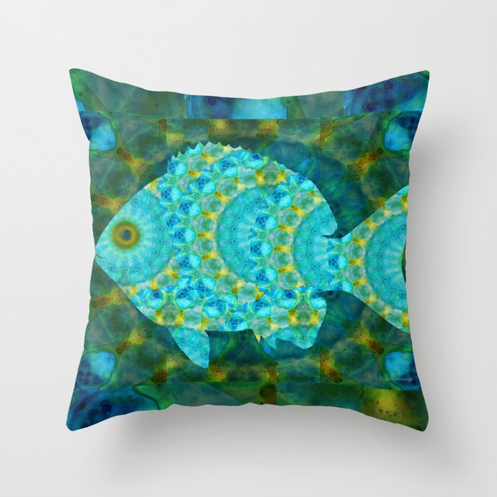 Mandala Fish - Beach Art - Sharon Cummings Throw Pillow