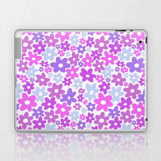 Retro Flowers 70s Purple Blue Groovy Laptop & iPad Skin