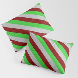 [ Thumbnail: Lime Green, Grey, and Maroon Colored Stripes/Lines Pattern Pillow Sham ]