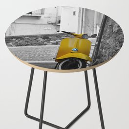 Yellow Vespa in Old Town Cannes Black and White Photography Side Table
