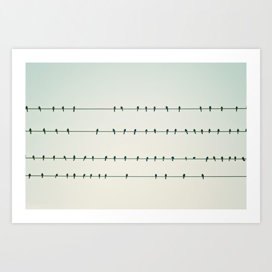 Birds on Four Wires Art Print