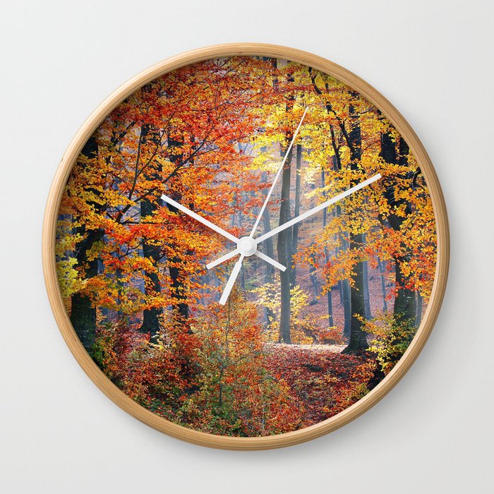 Colorful Autumn Fall Forest Wall Clock