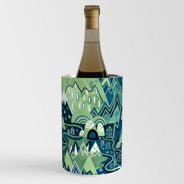 Maximalist Mountain Maze - Pastel Green & Royal Blue Wine Chiller