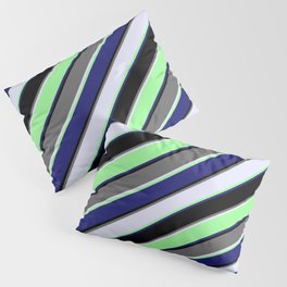 [ Thumbnail: Colorful Dim Gray, Lavender, Green, Midnight Blue & Black Colored Striped/Lined Pattern Pillow Sham ]
