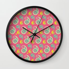 Pastel Pink and teal Boho Paisley pattern Wall Clock