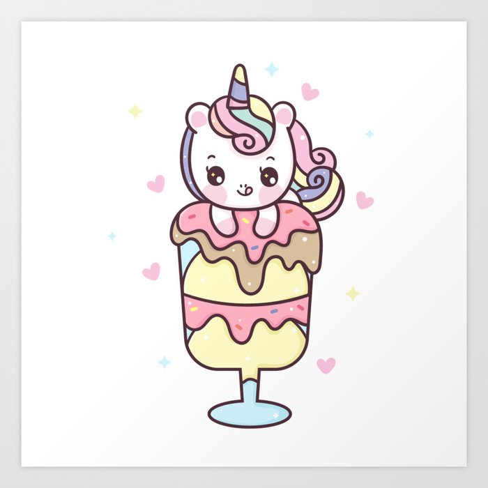 Cute Unicorn cartoon sweet dessert ice cream Pony child vector kawaii  animal Art Print by Vividdiy8