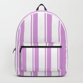 [ Thumbnail: Plum & White Colored Lined/Striped Pattern Backpack ]