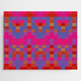 geometric symmetry pixel square pattern abstract background in pink red blue Jigsaw Puzzle