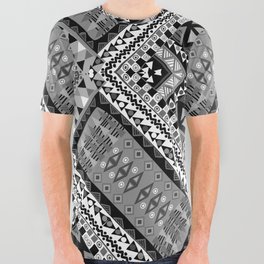 Black and white ethnic patchwork design All Over Graphic Tee