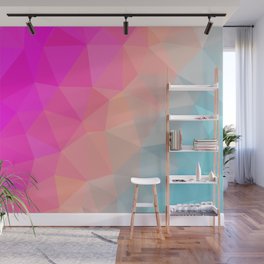 Dark Pink, Peach and Cyan Geometric Abstract Triangle Pattern Design  Wall Mural