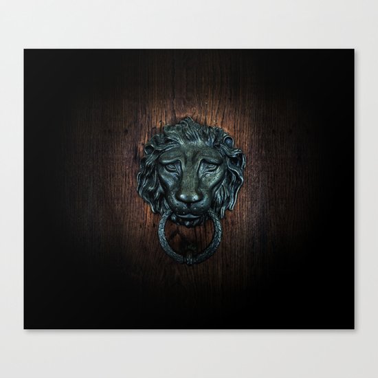 Vintage bronze lion door knocker Canvas Print