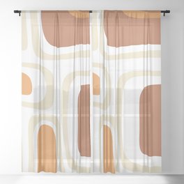 Palm Springs Mid-Century Minimalist Abstract Brown Ochre Beige White Sheer Curtain