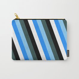 [ Thumbnail: Dark Slate Gray, Light Sky Blue, Blue, White, and Black Colored Lines Pattern Carry-All Pouch ]