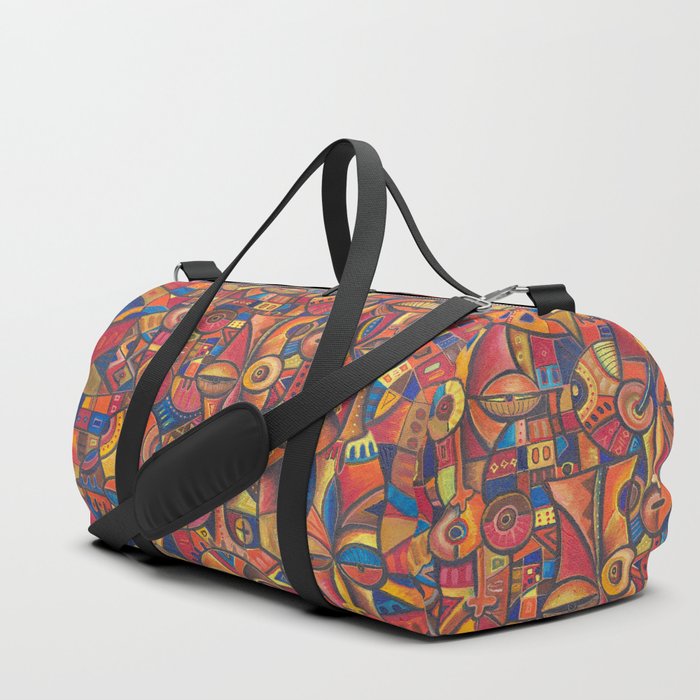 Faces VI painting from Cameroon, Africa Duffle Bag