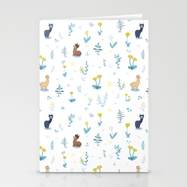 Alpacas and Dandelion Pattern Stationery Cards