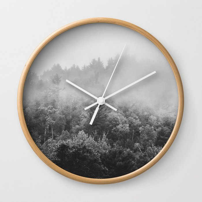 Landscape Photography Forest Fog Black And White Art Minimalism Wall Clock By Wildhood