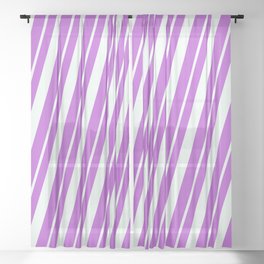 [ Thumbnail: Orchid & Mint Cream Colored Striped Pattern Sheer Curtain ]