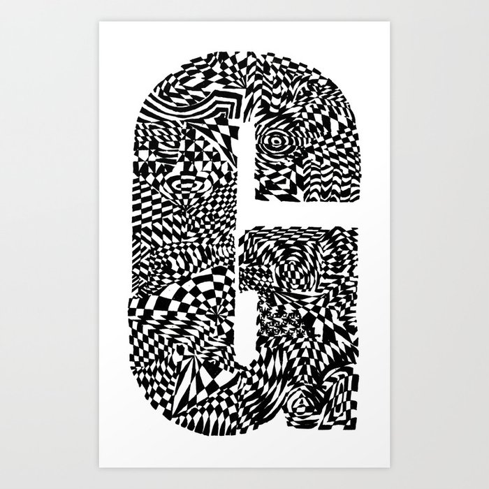 Alphabet Letter G Impact Bold Abstract Pattern (ink drawing) Art Print
