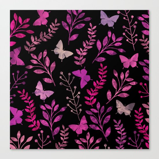 Watercolor flowers & butterflies III Canvas Print