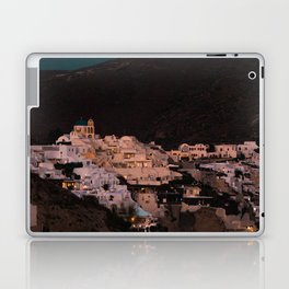Santorini View by night | Cliffside Greek Village under the Night Sky | Greece Island Travel Photography Laptop Skin
