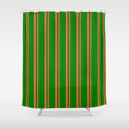 [ Thumbnail: Red & Green Colored Lines Pattern Shower Curtain ]