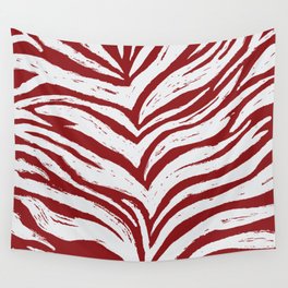 Tiger Stripes -Red & White - Animal Print - Zebra Print Wall Tapestry