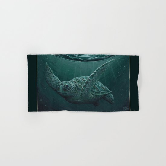"Eclipse" by Amber Marine - Sea Turtle, Acrylic Painting, (c) 2015 Hand & Bath Towel
