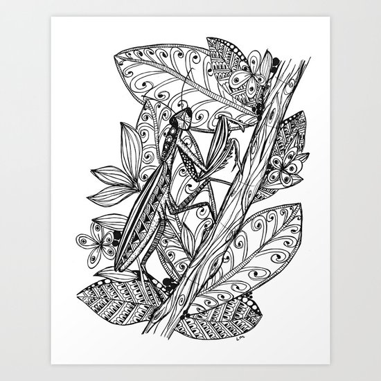 Praying Mantis in Ink Art Print