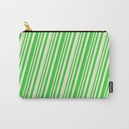 [ Thumbnail: Beige & Lime Green Colored Lined Pattern Carry-All Pouch ]