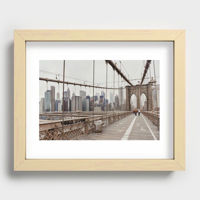 View on downtown from the Brooklyn Bridge in New York City, USA | Travel photography print | New York people walking | Tipical NY building architecture photo Art Print Art Print Recessed Framed Print