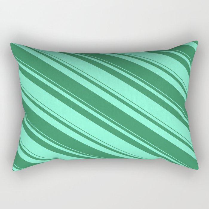 Sea Green and Aquamarine Colored Striped/Lined Pattern Rectangular Pillow