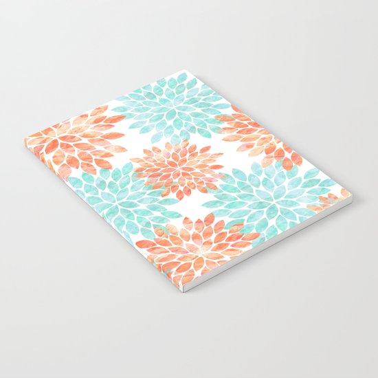 aqua and coral flowers Notebook