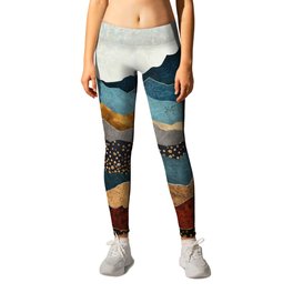 Amber Dusk Leggings | Copper, Abstract, Contemporary, White, Digital, Black, Mountains, Graphicdesign, Hills, Silver 