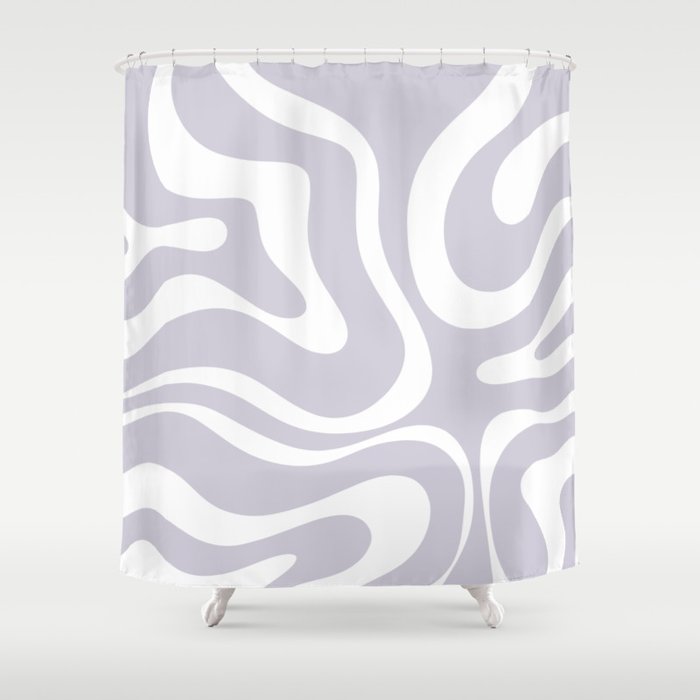 Retro Modern Liquid Swirl Abstract Pattern in Pale Lilac Purple and White Shower Curtain