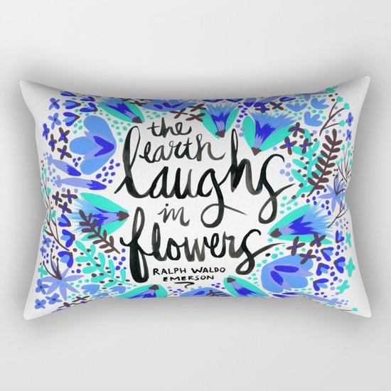 The Earth Laughs in Flowers – Turquoise & Blue Rectangular Pillow