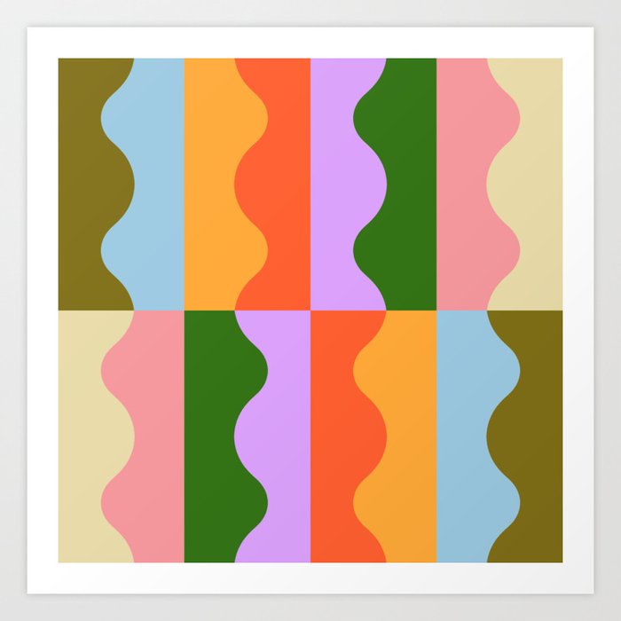 Funky Wavy Color Block Pattern Art Print