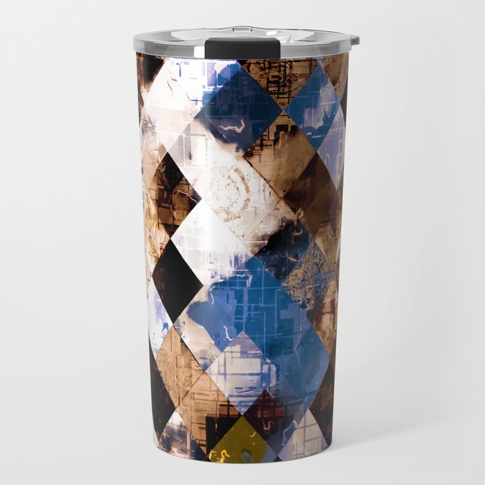 geometric pixel square pattern abstract background in brown blue Travel Mug