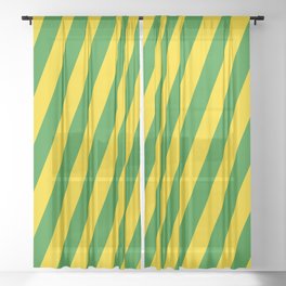[ Thumbnail: Yellow & Forest Green Colored Stripes/Lines Pattern Sheer Curtain ]