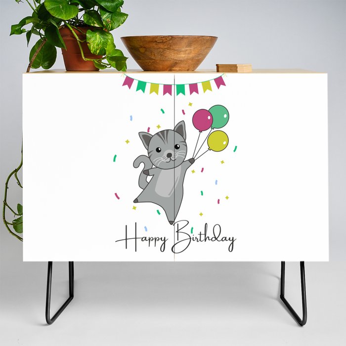 Cat Wishes Happy Birthday To You Cats Credenza
